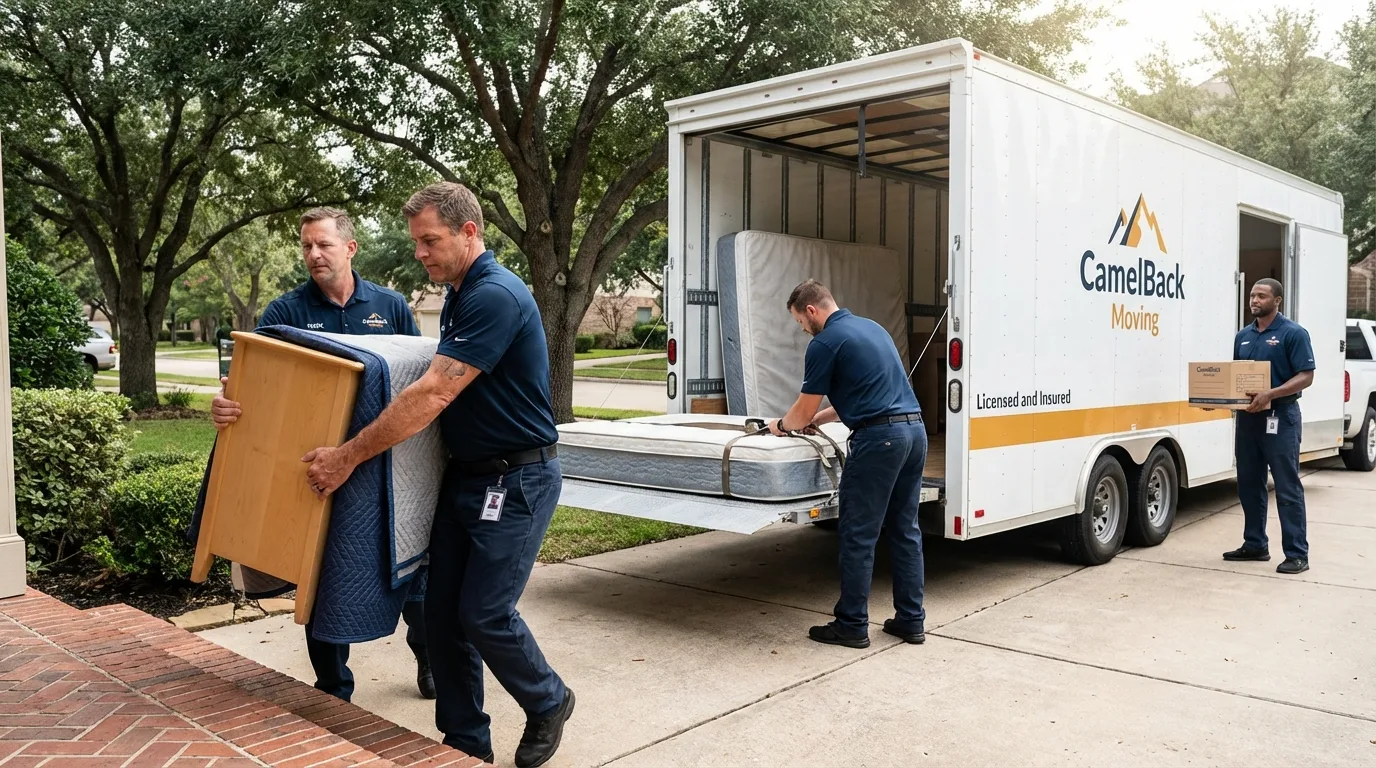 Crew loading residential truck for cross-state move from Belen, NM